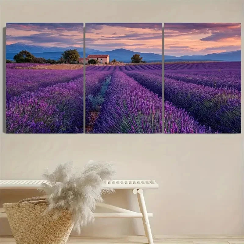 3pcs Lavender Fields of Provence Travel Poster Wall Art Set Canvas Framed 60x90cm - High Quality Print 100% Australian Made Wall Canvas Ready to Hang