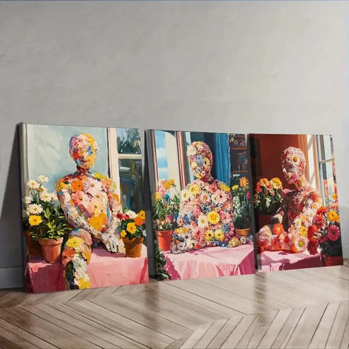 3pcs People Made of Flowers Wall Art Canvas Unframed - High Quality Print 100% Australian Made Wall Canvas