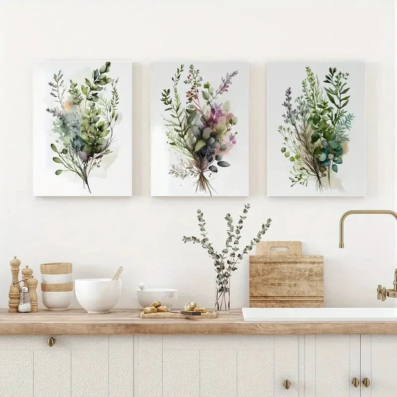 3pcs Botanical Vibrant Floral & Foliage Art Metal Print Ready to Hang Art - Bella Home Decor