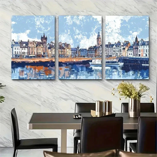 3pcs Aberdeen Scotland City Scotland Perfect Wall Art Set Canvas Framed 50x70cm - High Quality Print 100% Australian Made Wall Canvas Ready to Hang