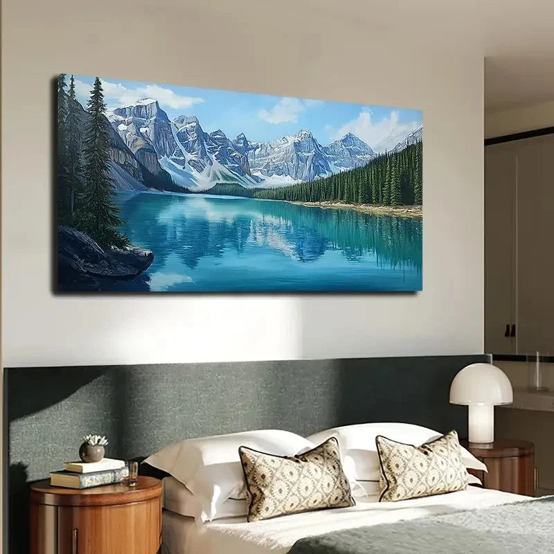 Serene Lake & Mountain Wall Art canvas office home room framed 120x60cm - Bella Home Decor