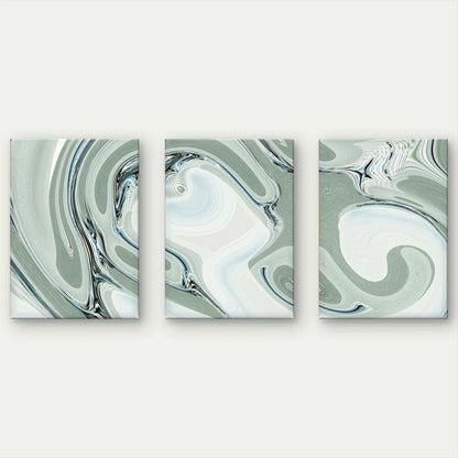 3pcs Modern Abstract Sage Green and White Fluid Wall Art Set Canvas Framed 60x90cm - High Quality Print 100% Australian Made Wall Canvas Ready to Hang