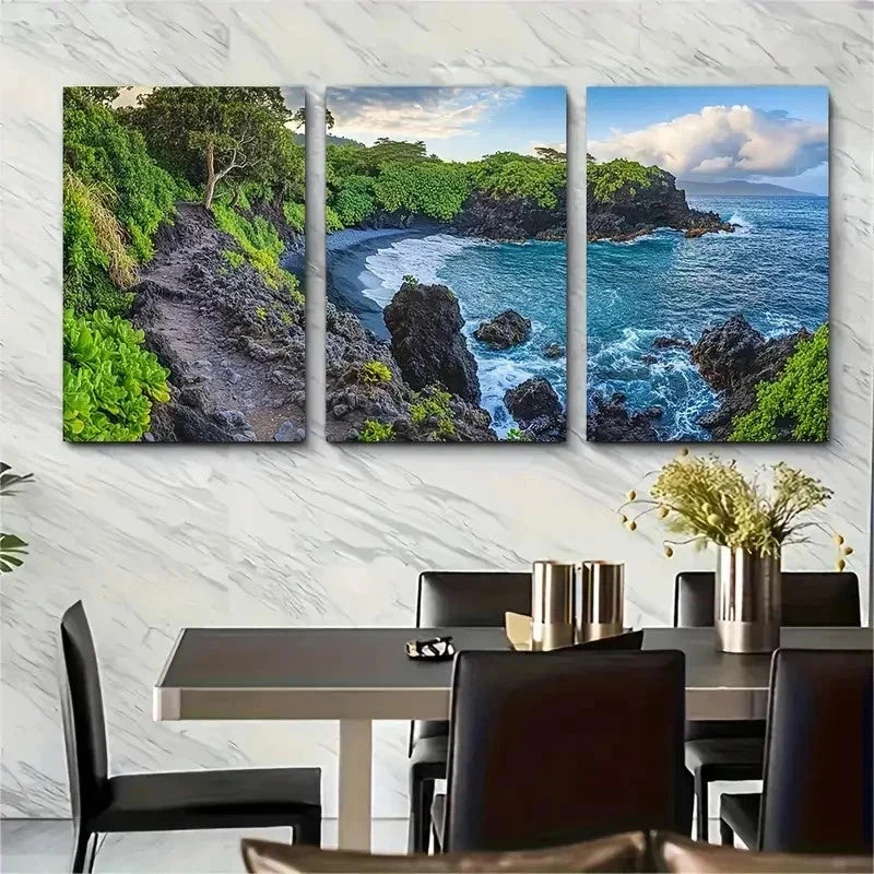 3pcs Wainapanapa State Park Hawaii Perfect Wall Art Set Canvas Framed 50x70cm - High Quality Print 100% Australian Made Wall Canvas Ready to Hang