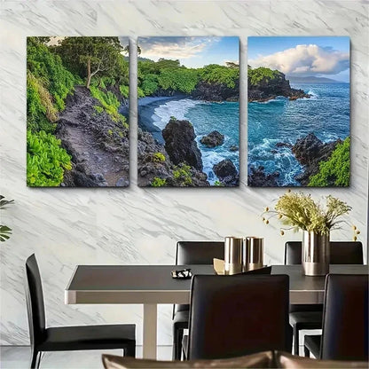 3pcs Wainapanapa State Park Hawaii Perfect Wall Art Set Canvas Framed 50x70cm - High Quality Print 100% Australian Made Wall Canvas Ready to Hang