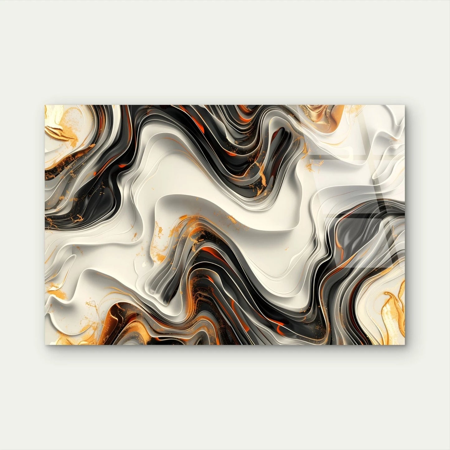 Elegant Black White Gold Wavy Abstract Acrylic Glass Printing Wall Art Australian Made Quality