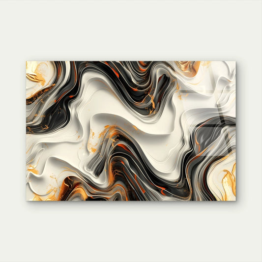 Elegant Black White Gold Wavy Abstract Acrylic Glass Printing Wall Art Australian Made Quality