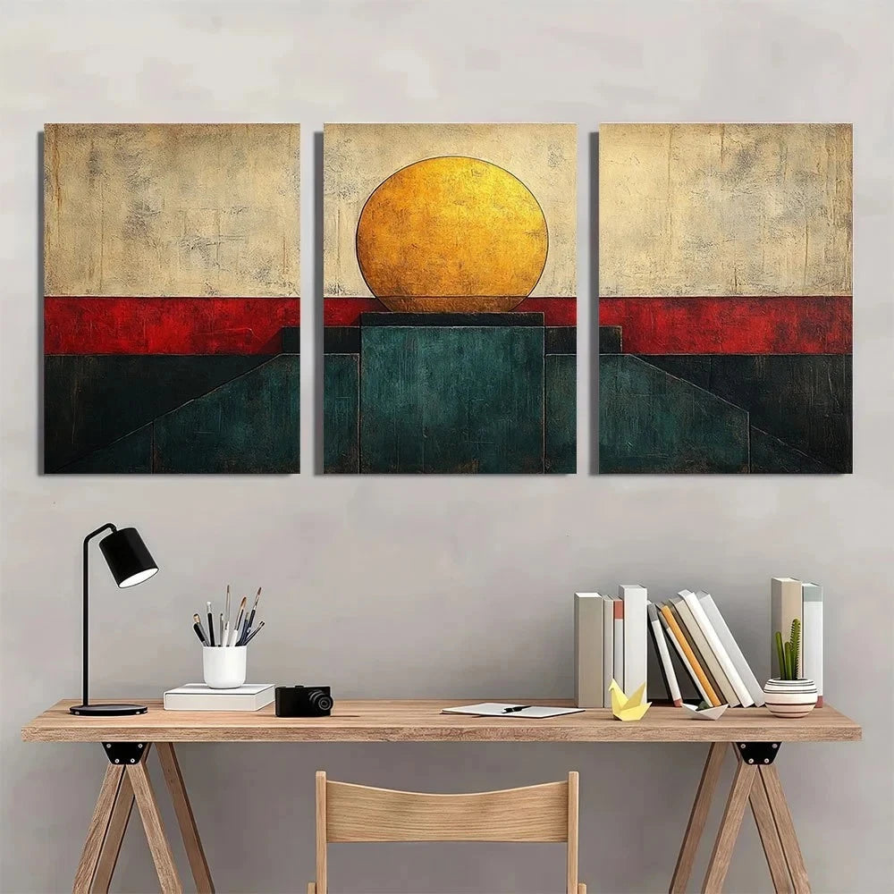 3pcs Modern Abstract Geometric Blocks Metal Print Ready to Hang Art - Bella Home Decor