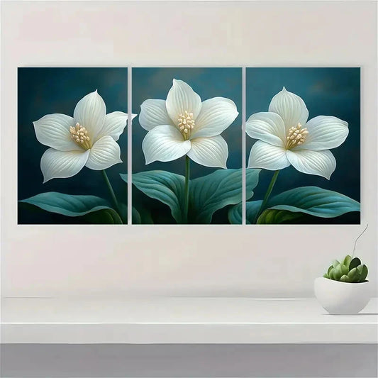 3pcs White Hosta Flower Painting Garden Art Metal Print Ready to Hang Art