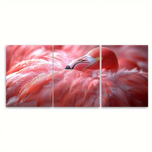 3pcs Pink Flamingo Feathers Metal Print Ready to Hang Art