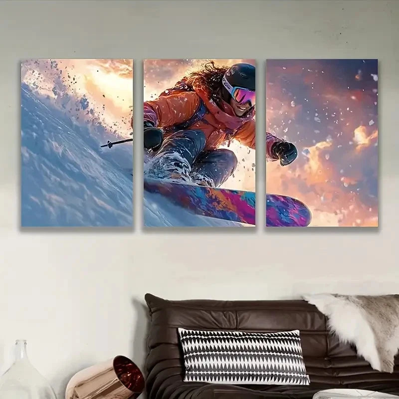 3pcs Vibrant Snowboarder Action Wall Art Set Canvas Framed 60x90cm - High Quality Print 100% Australian Made Wall Canvas Ready to Hang