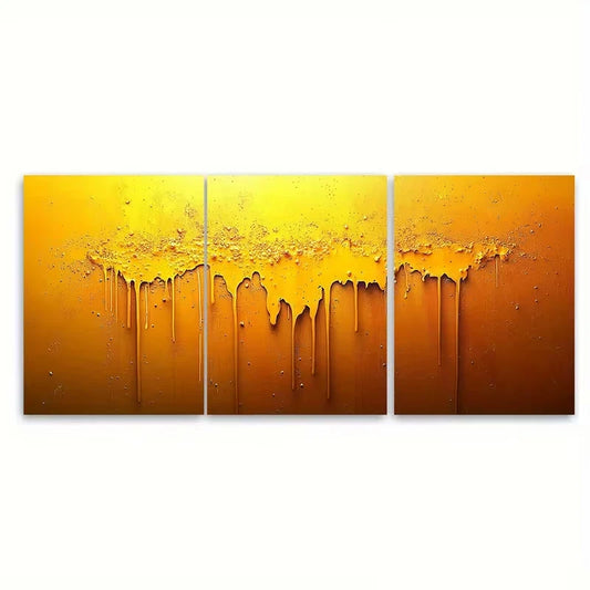 3pcs Abstract Dripping Yellow and Orange Splatter Metal Print Ready to Hang Art