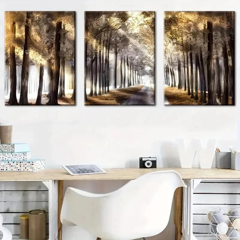 3pcs Featuring Autumn Scenery And Falling Leaves Wall Art Set Canvas Framed 60x90cm - High Quality Print 100% Australian Made Wall Canvas Ready to Hang