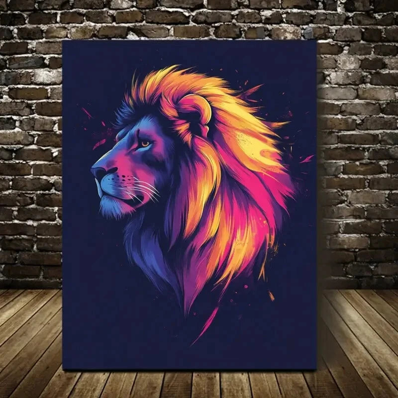 Beautiful Modern Abstract Lion Painting 40x60cm Metal Print Ready to Hang - Bella Home Decor