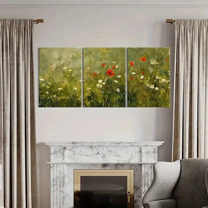 3pcs Vibrant Wildflower Field Green Landscape Metal Print Ready to Hang Art - Bella Home Decor