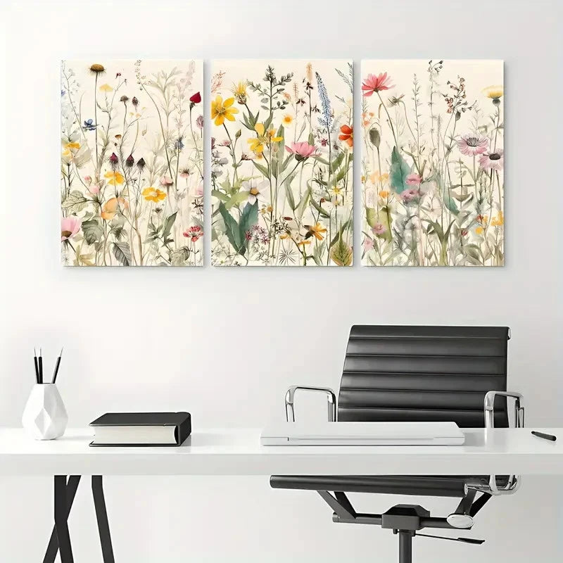 3pcs Colourful Wildflowers Botanical Metal Print Ready to Hang Art - Bella Home Decor