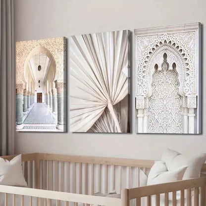 3pcs Moroccan Elegant Arch & Fan-Shaped Designs Wall Art Set Canvas Unframed - High Quality Print 100% Australian Made Wall Canvas