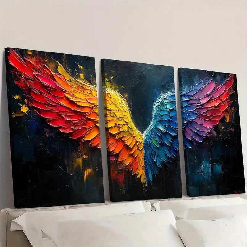 3pcs Colorful Wing Art Texture V   Wall Art Set Canvas Framed 60x90cm - High Quality Print 100% Australian Made Wall Canvas Ready to Hang - Bella Home Decor