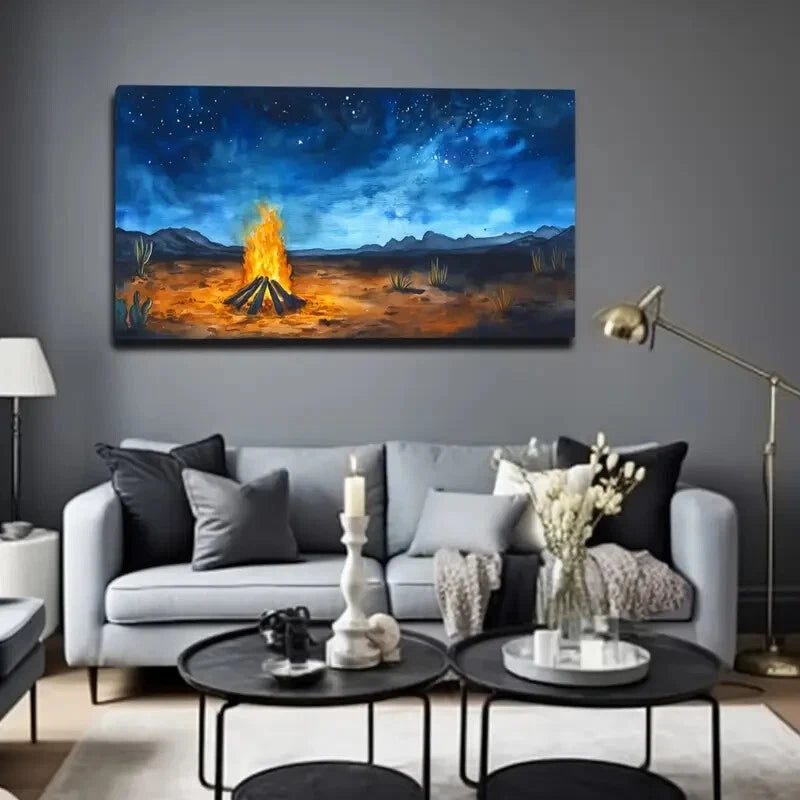 Starry Night Sky with Burning Wall Art Canvas Office Home Room Framed 120x60cm - Bella Home Decor