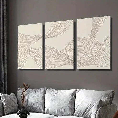 3pcs Bohemian Abstract Line Minimalist Wall Art Set Canvas Unframed - High Quality Print 100% Australian Made Wall Canvas