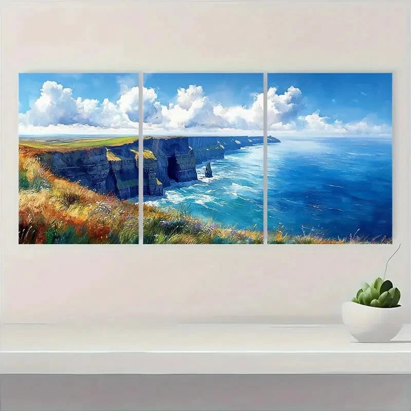 3pcs m Ireland Painting Cliffs of Moher Watercolor Metal Print Ready to Hang Art - Bella Home Decor