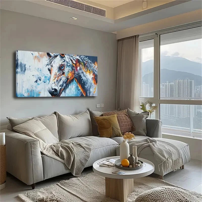 Abstract Horse Head Orange Wall Art Canvas Office Home Room Framed 120x60cm - Bella Home Decor