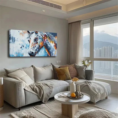 Abstract Horse Head Orange Wall Art Canvas Office Home Room Framed 120x60cm - Bella Home Decor