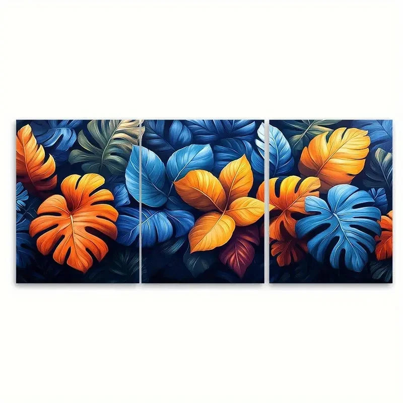3pcs Tropical Jungle Leaf Abstract Design Wall Art Set Canvas Framed 40x60cm - High Quality Print 100% Australian Made Wall Canvas Ready to Hang