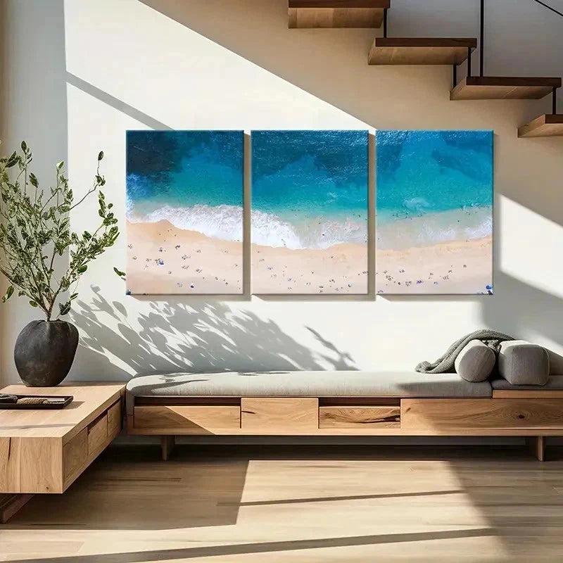 3pcs Sea Waves Beach Modern Decoration Wall Art Set Canvas Framed 60x90cm - High Quality Print 100% Australian Made Wall Canvas Ready to Hang