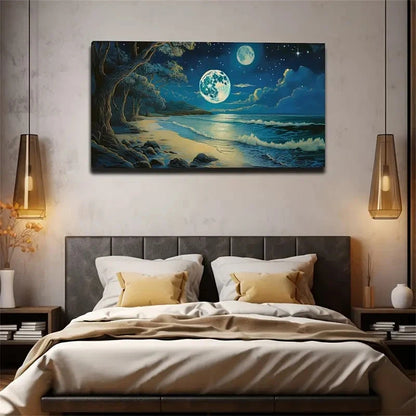 The Full Moon On The Sky Wall Art Canvas Office Home Room Framed 120x60cm