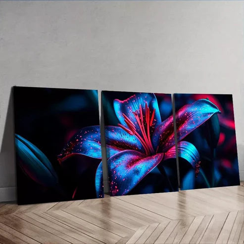 3pcs 3pcs Lily Flowers Nature Dark Background Wall Art Set Canvas Framed 60x90cm - High Quality Print 100% Australian Made Wall Canvas Ready to Hang