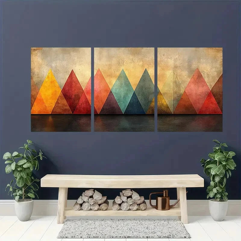 3pcs Vibrant Geometric Shapes in Warm Pastel Tones Metal Print Ready to Hang Art - Bella Home Decor