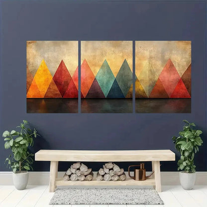 3pcs Vibrant Geometric Shapes in Warm Pastel Tones Metal Print Ready to Hang Art - Bella Home Decor