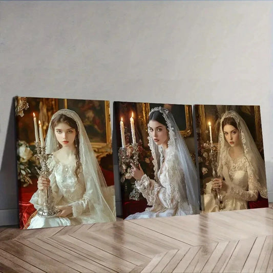 3pcs Featuring a Vintage Wedding Girl, Wall Art Set Canvas Framed 40x60cm - High Quality Print 100% Australian Made Wall Canvas Ready to Hang