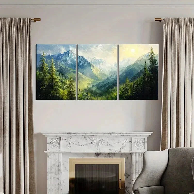 3pcs Mountain Landscape Pine Trees Nature Scenery Metal Print Ready to Hang Art - Bella Home Decor