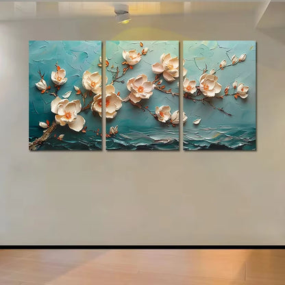 3pcs Texture of Magnolia Flowers Painting Wall Art Set Canvas Framed 60x90cm - High Quality Print 100% Australian Made Wall Canvas Ready to Hang