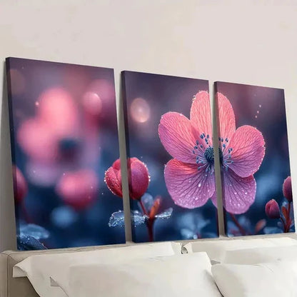 3pcs Pink Adonis Amurensis Floral Wall Art Set Canvas Unframed - High Quality Print 100% Australian Made Wall Canvas