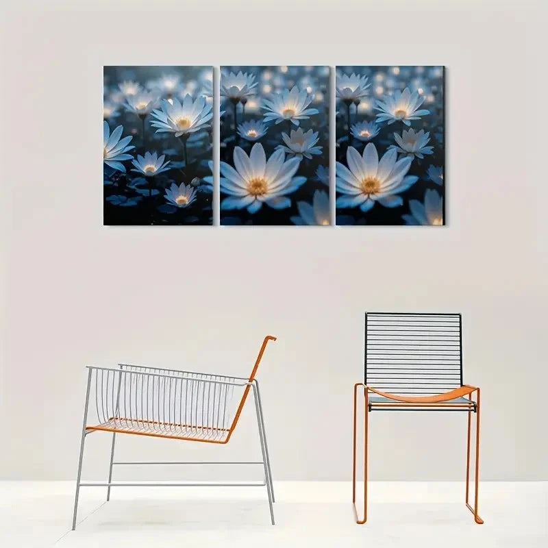 3pcs Blue Daisy Flower Modern Metal Print Ready to Hang Art - Bella Home Decor