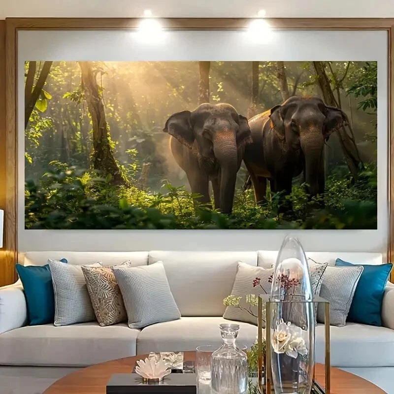 Realistic Wild Elephant wall canvas office home room framed 120x60cm - Bella Home Decor