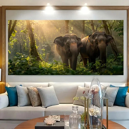 Realistic Wild Elephant wall canvas office home room framed 120x60cm - Bella Home Decor