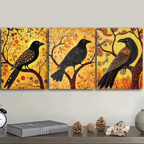 3pcs The psychic crow Animal Wall Art Set Canvas Unframed - High Quality Print 100% Australian Made Wall Canvas
