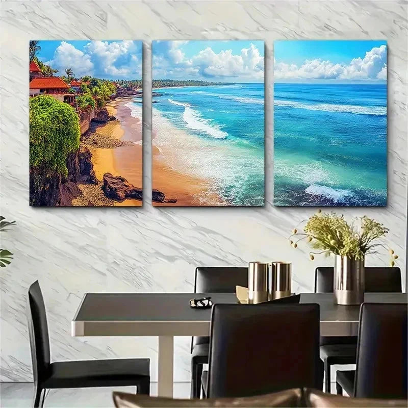 3pcs Kuta Beach Travel Nature Perfect Wall Art Set Canvas Framed 50x70cm - High Quality Print 100% Australian Made Wall Canvas Ready to Hang
