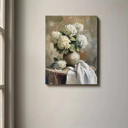 Beautiful Painting White Hydrangeas Flower  60x90cm Metal Print Ready to Hang