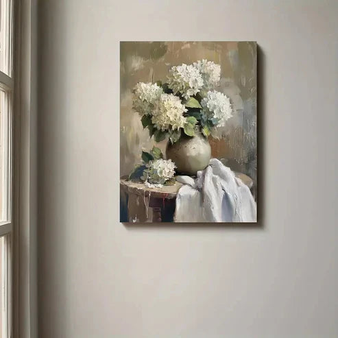 Beautiful Painting White Hydrangeas Flower  60x90cm Metal Print Ready to Hang