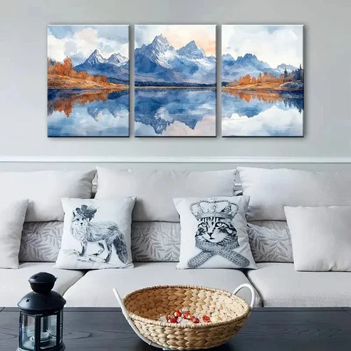 3pcs Mountain Reflection in Alpine Lake Wall Art Set Canvas Unframed - High Quality Print 100% Australian Made Wall Canvas