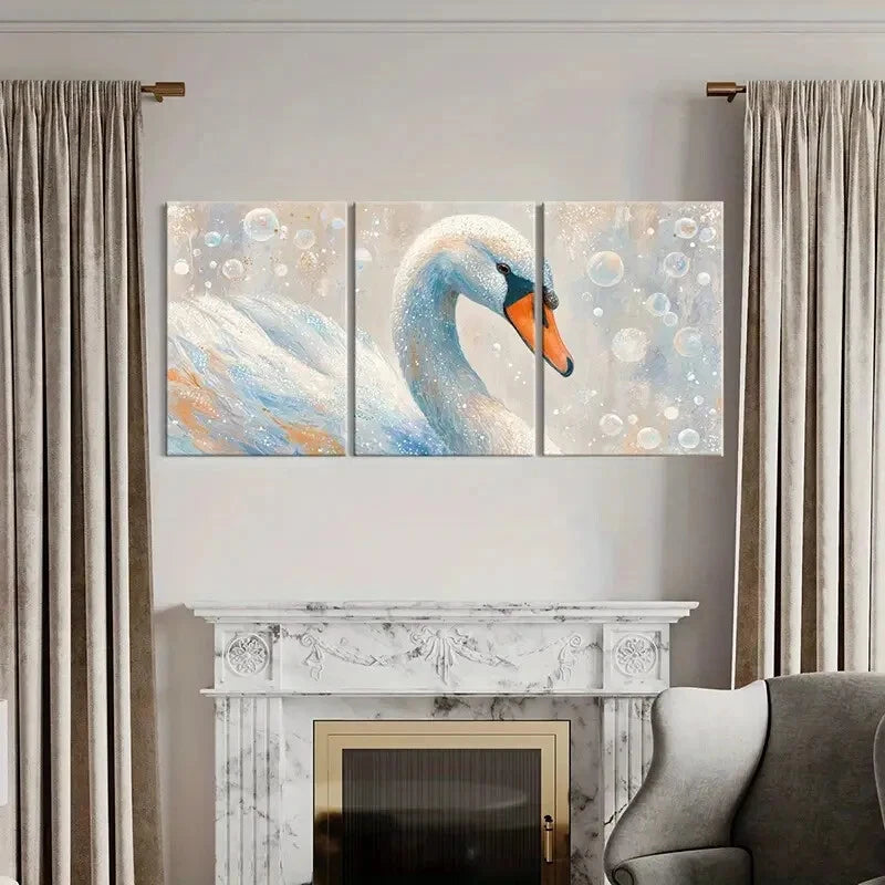3pcs Elegant Swan Artwork Abstract Bubbles Metal Print Ready to Hang Art - Bella Home Decor