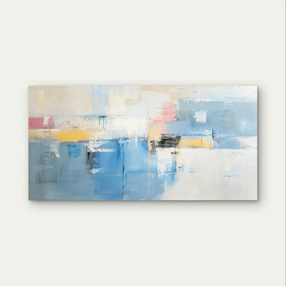 Soft Blue and Pastel Abstract Paint Wall Art Canvas Office Home Framed 120x60cm