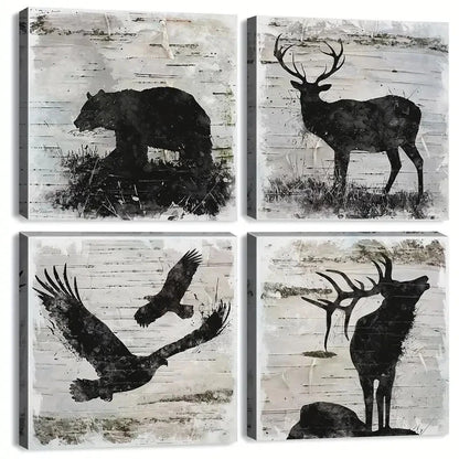 4pcs Black Bear Deer Moose Elk Wall Art Canvas Framed