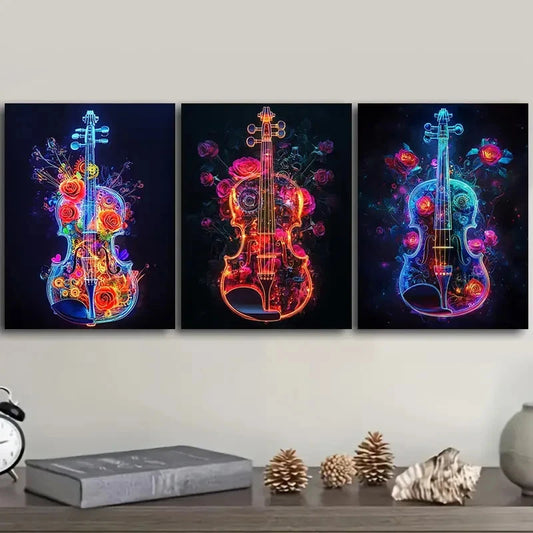 3pcs A violin Wall Art Set Canvas Framed 40x60cm - High Quality Print 100% Australian Made Wall Canvas Ready to Hang