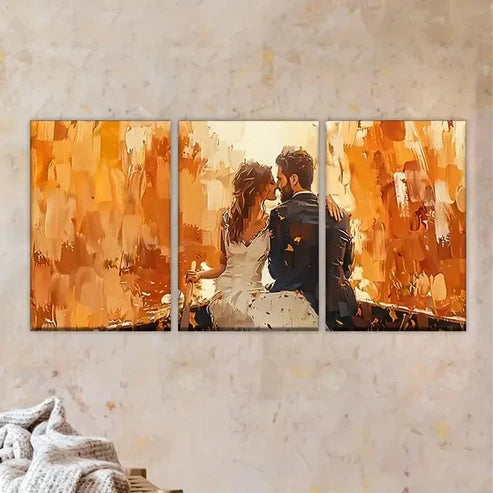 3pcs Romantic Couple Kissing in the Rain Wall Art Set Canvas Unframed - High Quality Print 100% Australian Made Wall Canvas