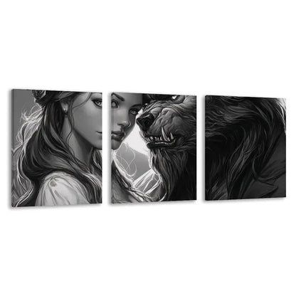 3pcs Beautiful Girl and a Werewolf Decor    Wall Art Set Canvas Framed 60x90cm - High Quality Print 100% Australian Made Wall Canvas Ready to Hang - Bella Home Decor